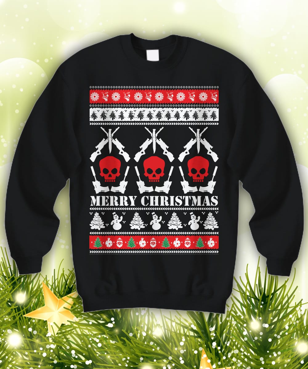 Guns and Skulls Ugly sweatshirt party holiday shirt jumper ammo hunting hunter prepper prepping pewpew shooter shooting - 260523-090410