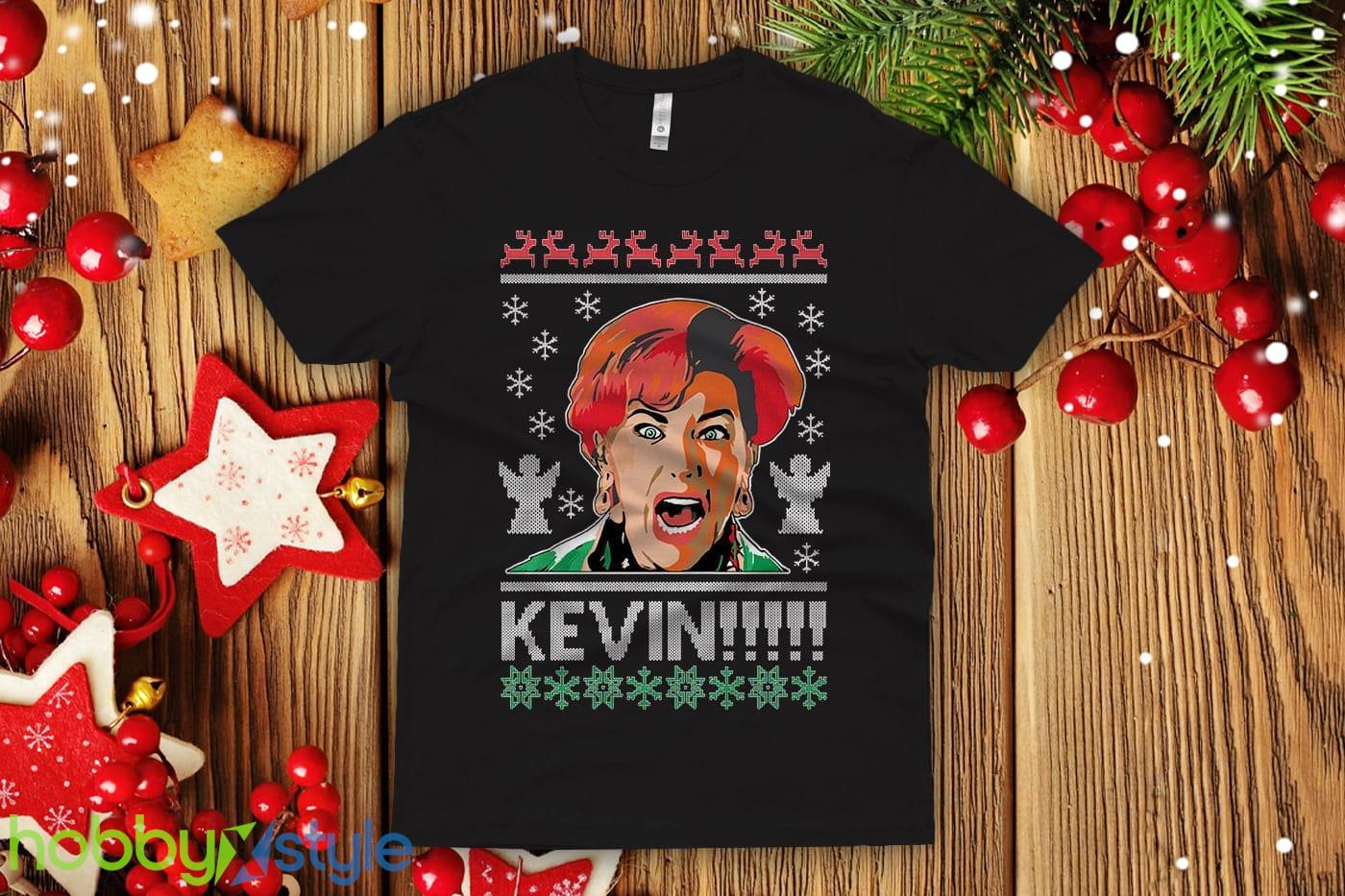 Kevin!!! Hilarious Ugly Christmas Sweatshirt funny Inspired by Home Alone party men - Kevin!!! Hilarious Ugly Christmas T-shirt funny Inspired by Home Alone party men next level crew Premium Shirt_1