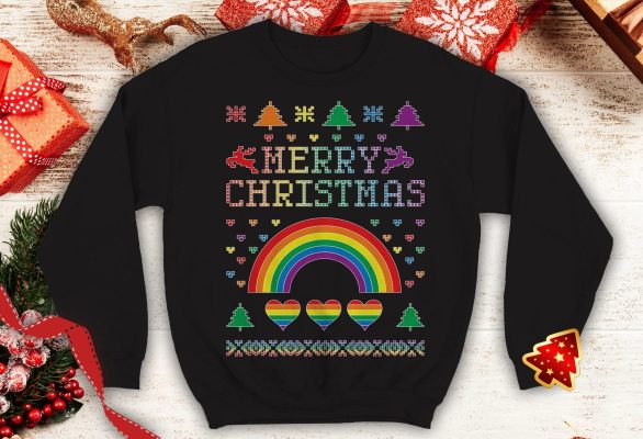 Merry Christmas Colorful Rainbow Parade Ugly Naughty Gay lesbian LGBTQIA Pride Crewneck sweatshirt xmas party - 260523-093440