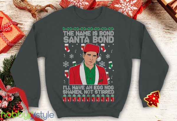Michael Scott The Name is Bond Santa Bond Ugly this Funny inspired Crewneck office sweatshirt Santa xmas - Michael Scott The Name is Bond Santa Bond Ugly this Christmas Sweater Funny inspired Crewneck office sweatshirt Santa xmas_3