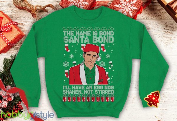 Michael Scott The Name is Bond Santa Bond Ugly this Funny inspired Crewneck office sweatshirt Santa xmas - Michael Scott The Name is Bond Santa Bond Ugly this Christmas Sweater Funny inspired Crewneck office sweatshirt Santa xmas_1