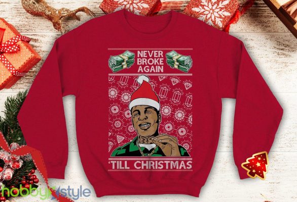 Never Broke Again Ugly Funny inspired Unisex Crewneck sweatshirt - Never Broke Again Ugly Christmas Sweater Funny inspired Unisex Crewneck sweatshirt_4