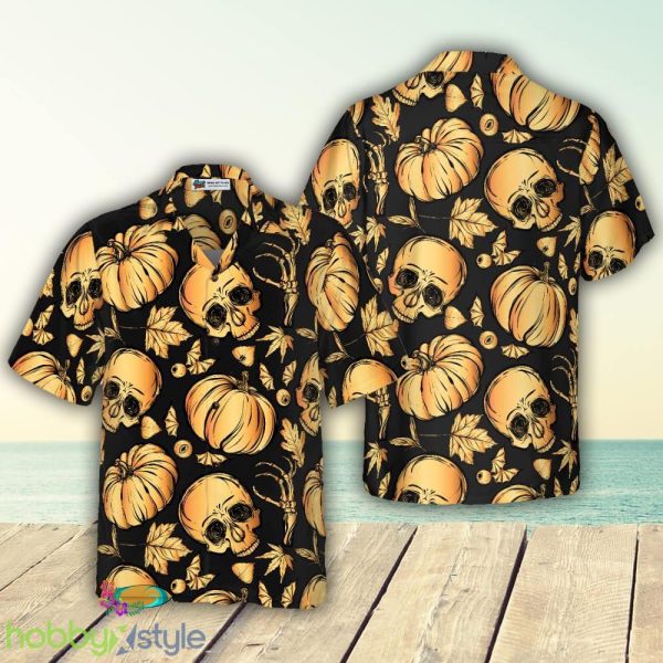 Pumpkin & Skull Halloween 3D Hawaiian Shirt For Men And Women - Pumpkin & Skull Halloween Hawaiian Shirt_3