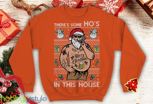 Santa Tattoo There's some Ho's in this House Ugly Funny inspired Crewneck sweatshirt Santa punk xmas - Santa Tattoo There's some Ho's in this House Ugly Christmas Sweater Funny inspired Crewneck sweatshirt Santa punk xmas_5