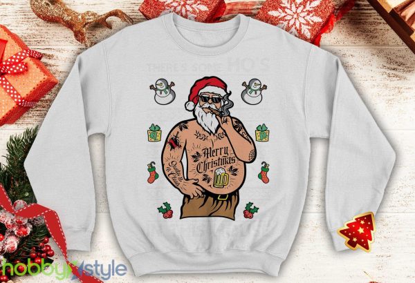 Santa Tattoo There's some Ho's in this House Ugly Funny inspired Crewneck sweatshirt Santa punk xmas - Santa Tattoo There's some Ho's in this House Ugly Christmas Sweater Funny inspired Crewneck sweatshirt Santa punk xmas_6
