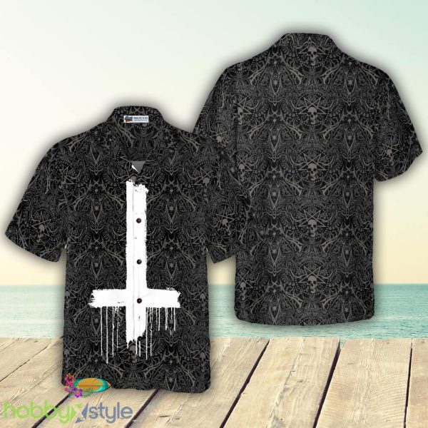 Seamless Gothic Skull Pattern Goth Inverted Cross 3D Hawaiian Shirt - Seamless Gothic Skull Pattern Goth Inverted Cross Hawaiian Shirt_1