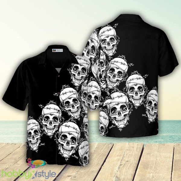 Skull In Barbed Wire Gothic 3D Hawaiian Shirt, Black Skull Goth 3D Hawaiian Shirt - Skull In Barbed Wire Gothic Hawaiian Shirt, Black Skull Goth Hawaiian Shirt_1