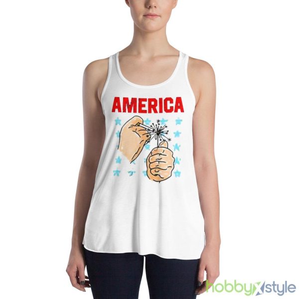 America Sparkler White T Shirt Mockup - 8800 Women's Flowy Racerback Tank