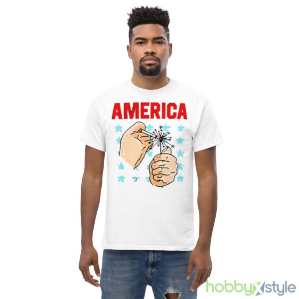 America Sparkler White T Shirt Mockup - Men’s Classic Tee Gildan 5000