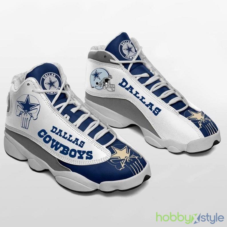 Dallas Cowboys NFL Shoes Skull Big Logo Air Jordan For Men And Women - Dallas Cowboys NFL Skull Big Logo