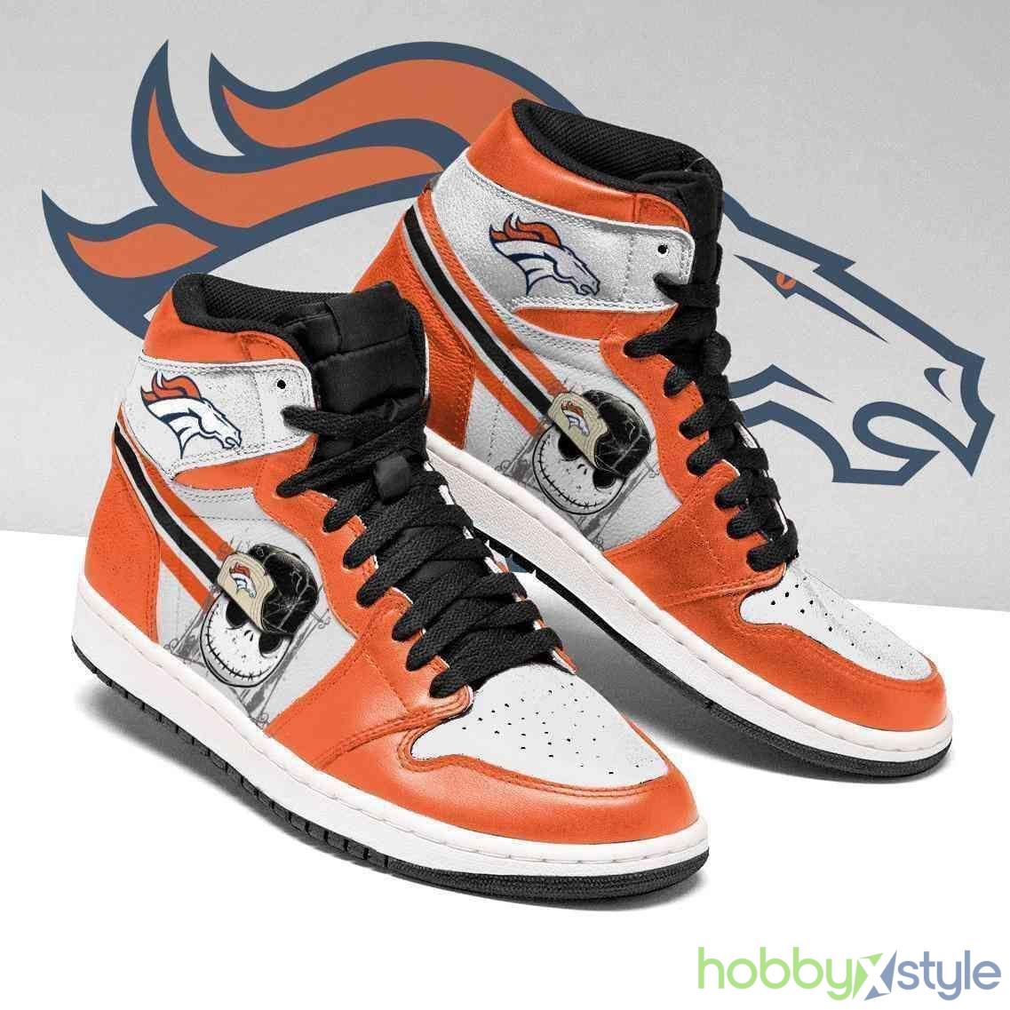 Denver Broncos NFL Jack Skellington Air Jordan High Top Shoes For Men And Women - Denver Broncos NFL Fan’s Sport Shoes Jack Skellington Air Sneakers