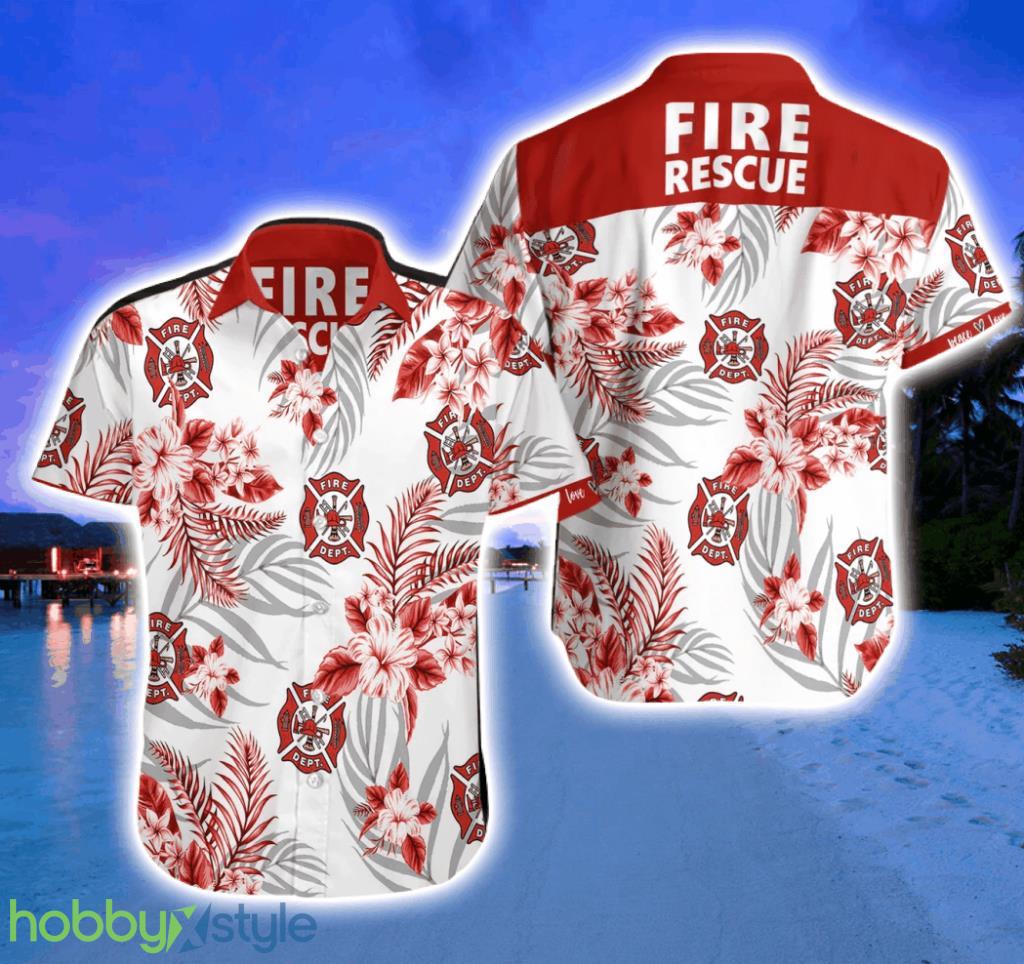 Firefighter Fire Rescue Pattern Hawaiian Shirt Firefighter Gifts Product Photo 1