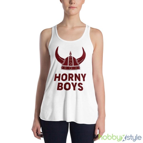 Horny Boys White T Shirt Mockup - 8800 Women's Flowy Racerback Tank