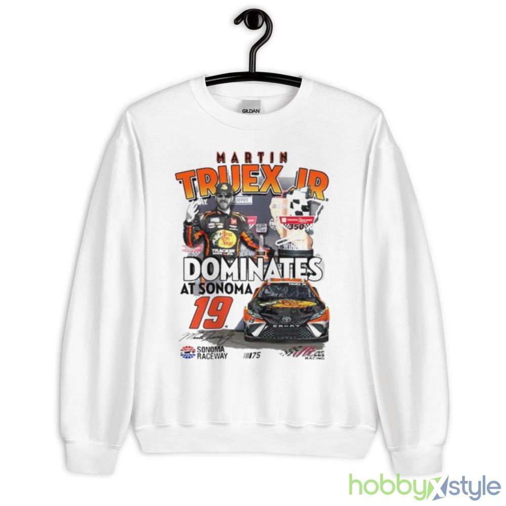 Martin Truex Jr Checkered Flag Sports 2023 Toyota Save Mart 350 Race Winner Signature Shirt - 18000 Unisex Heavy Blend Crewneck Sweatshirt