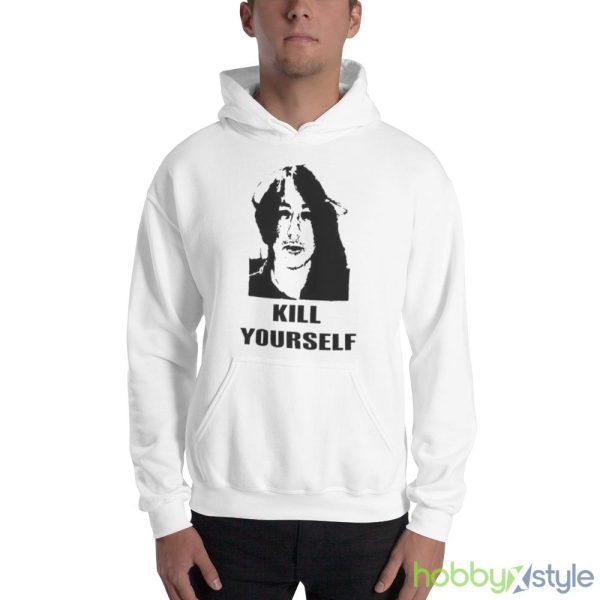 Mugshot Kill Yourself White T Shirt Mockup - 18500 Unisex Heavy Blend Hooded Sweatshirt