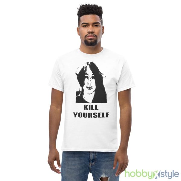 Mugshot Kill Yourself White T Shirt Mockup - Men’s Classic Tee Gildan 5000