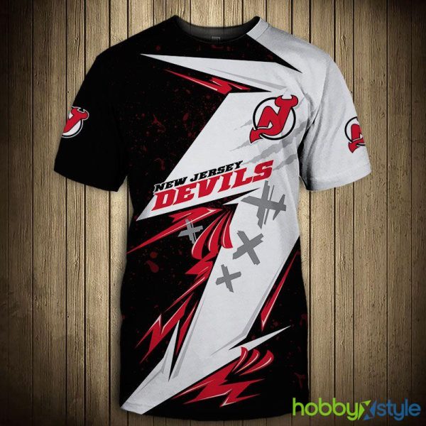 New Jersey Devils Thunder Design 3d T-Shirt For Men And Women - New Jersey Devils T-shirt 3D thunder design short Sleeve_1