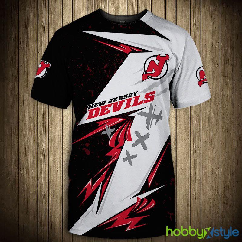 New Jersey Devils Thunder Design 3d T-Shirt For Men And Women - New Jersey Devils T-shirt 3D thunder design short Sleeve_1