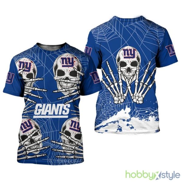 New York Giants Skull For Halloween Graphics 3d T-Shirt For Men And Women - New York Giants T-shirt skull for Halloween graphic_1