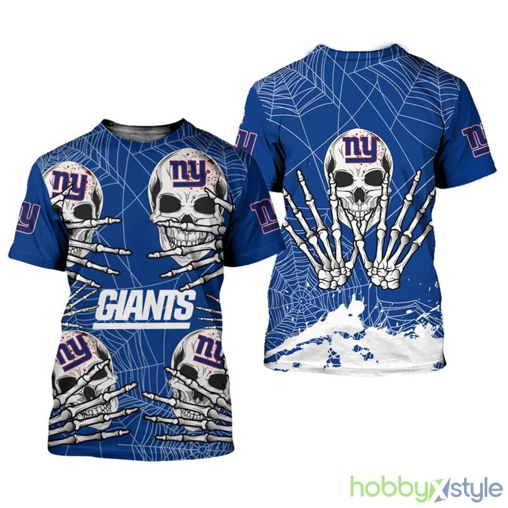 New York Giants Skull For Halloween Graphics 3d T-Shirt For Men And Women - New York Giants T-shirt skull for Halloween graphic_1