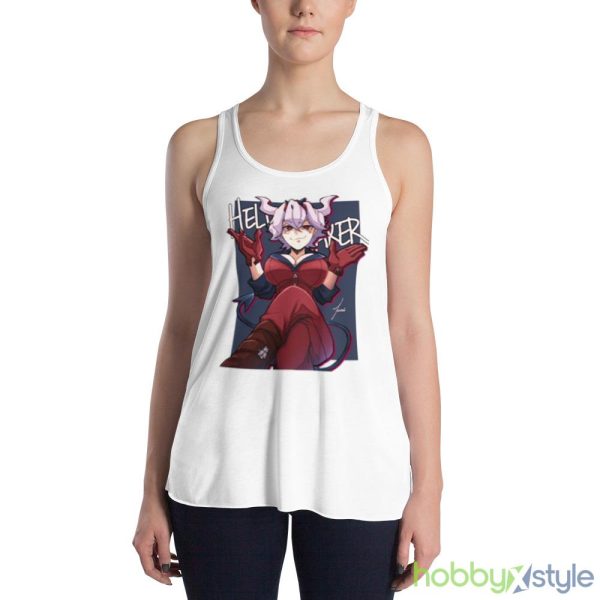 Red Girl Beelzebub White T Shirt Mockup - 8800 Women's Flowy Racerback Tank