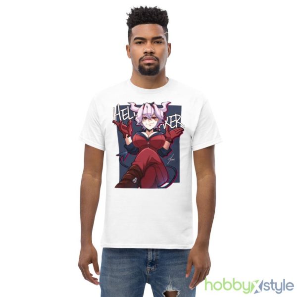 Red Girl Beelzebub White T Shirt Mockup - Men’s Classic Tee Gildan 5000