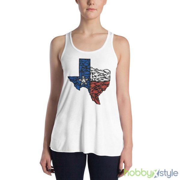 red tuna Texas flag White T Shirt Mockup - 8800 Women's Flowy Racerback Tank