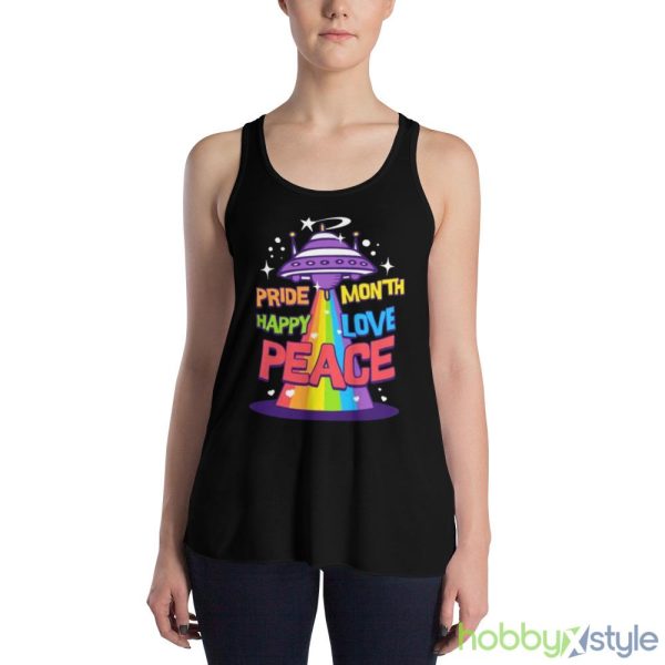 Space Rainbow Retro Pride Month Happy Love Peace Shirt - 8800 Women's Flowy Racerback Tank