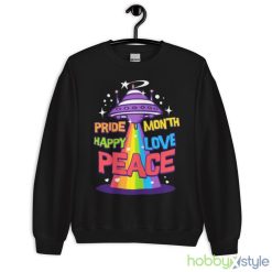 Space Rainbow Retro Pride Month Happy Love Peace Shirt - 18000 Unisex Heavy Blend Crewneck Sweatshirt