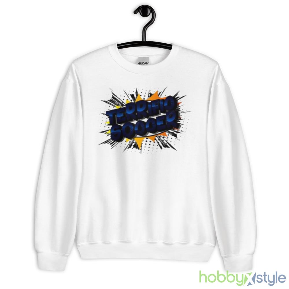 Terrific soccer vector illustrated comic book style phrase on abstract Shirt - 18000 Unisex Heavy Blend Crewneck Sweatshirt