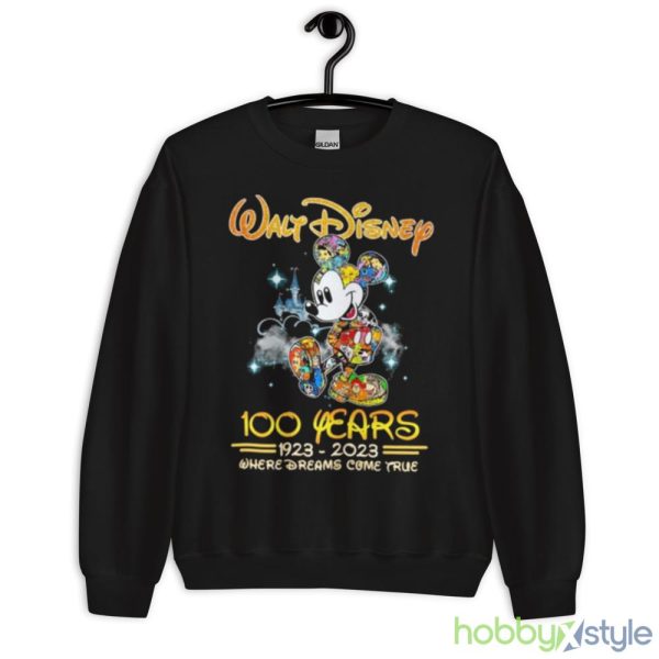 Walt Diney 100 Years 1923 2023 Where Dreams Come True Shirt - 18000 Unisex Heavy Blend Crewneck Sweatshirt