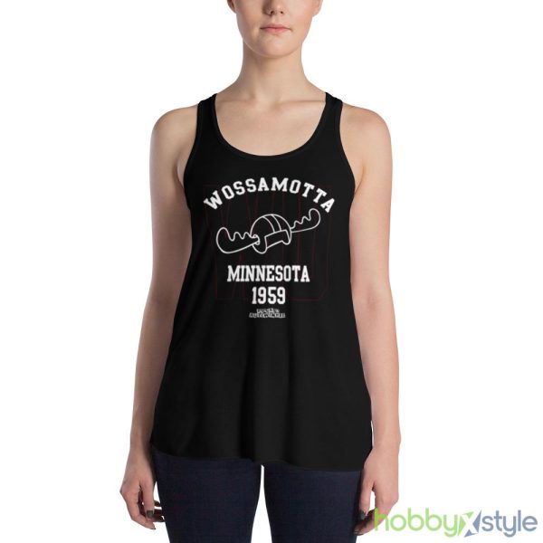 Wossamotta U Athletics Rocky And Bullwinkle shirt - 8800 Women's Flowy Racerback Tank