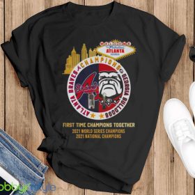 Alanta Braves Georgia Bulldogs Champions First Time Together 2023 Shirt - Men Black Hoodie