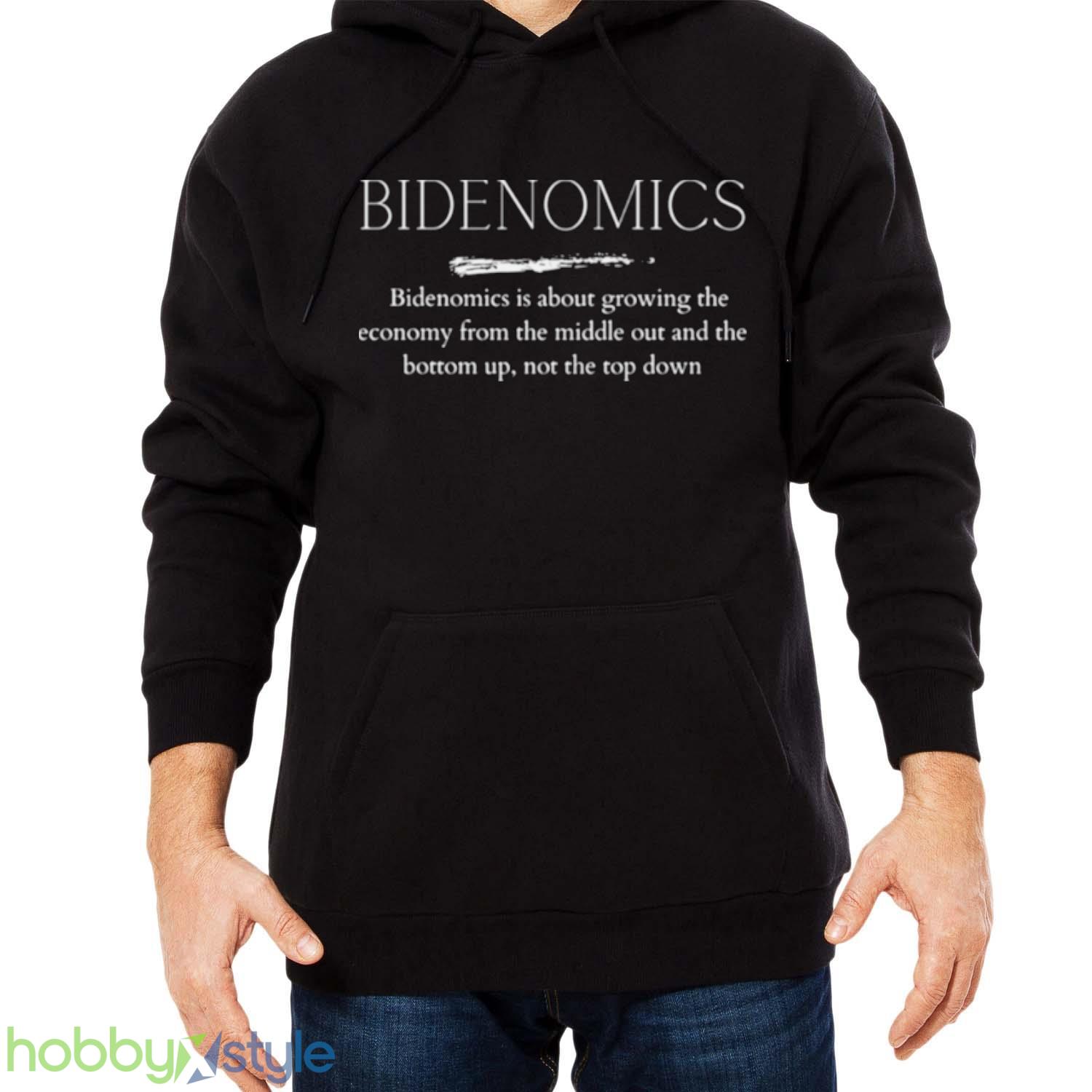Bidenomics White Text Political Design shirt - Men Black Hoodie Bidenomics White Text Political Design shirt - Men Black Hoodie