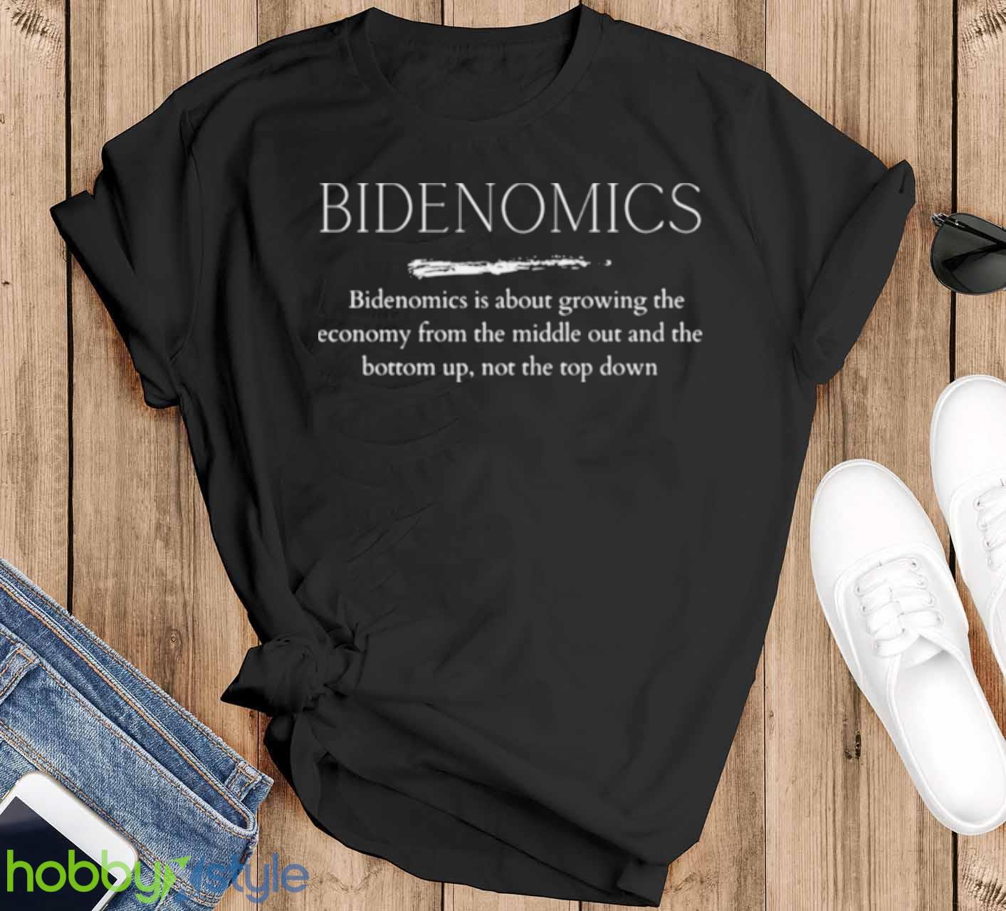 Bidenomics White Text Political Design shirt - Black T-Shirt