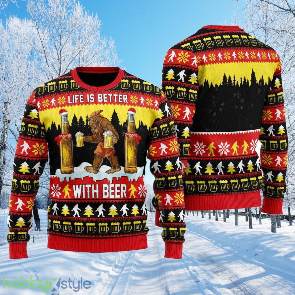 Bigfoot Christmas Is Better With Beer Xmas Funny Ugly Christmas Sweater 3D Gift For Men And Women Product Photo 1