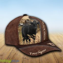 Black Angus Custom Name Leather Cap Hat Model For Men And Women Gift - Unijames Black Angus Customized Name Leather Pattern Cap_2