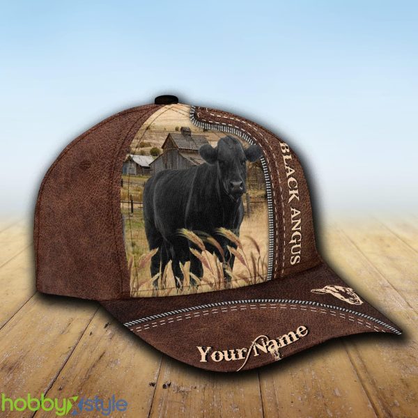 Black Angus Custom Name Leather Cap Hat Model For Men And Women Gift - Unijames Black Angus Customized Name Leather Pattern Cap_2