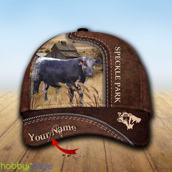 Black Speckled Park Custom Name Leather Cap Hat Model For Men And Women Gift - Unijames Black Speckled Park Customized Name Leather Pattern Cap_1