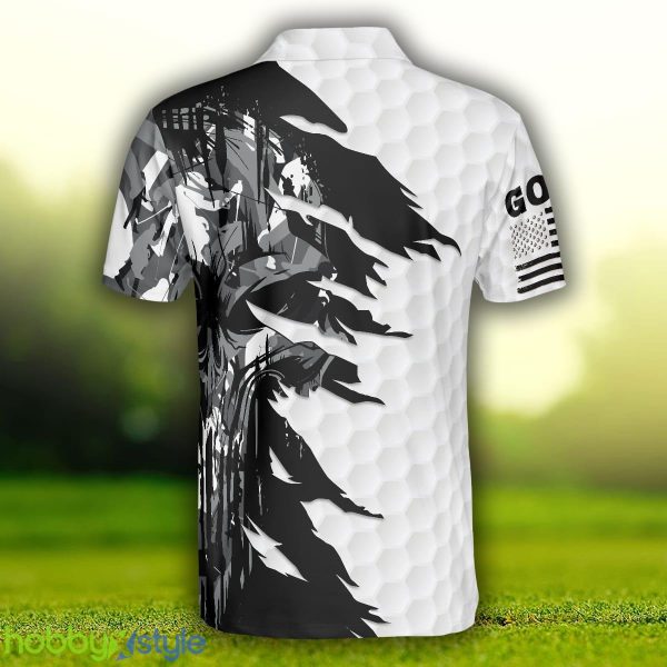 Black & White Ripped Vintage Golfing Clubs Skull Camouflage, American Flag, Camo Golf Shirt Polo Shirt - Black & White Ripped Vintage Golfing Clubs Skull Camouflage Polo Shirt, American Flag Polo Shirt, Camo Golf Shirt For Men_2