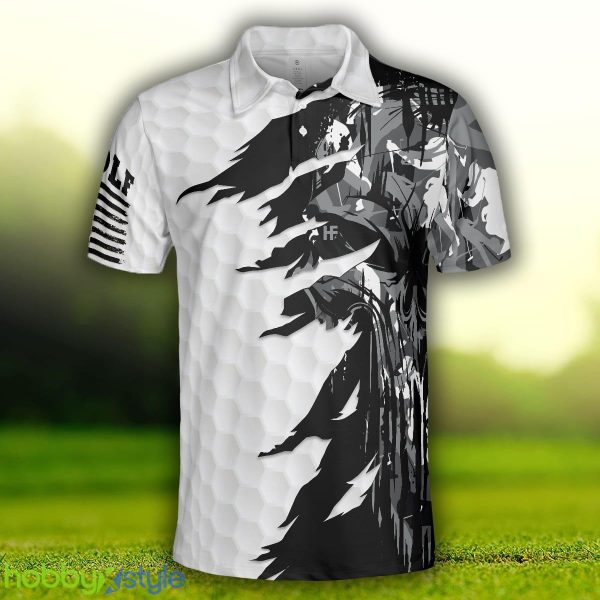 Black & White Ripped Vintage Golfing Clubs Skull Camouflage, American Flag, Camo Golf Shirt Polo Shirt - Black & White Ripped Vintage Golfing Clubs Skull Camouflage Polo Shirt, American Flag Polo Shirt, Camo Golf Shirt For Men_3