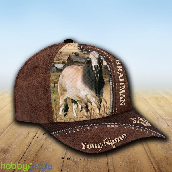 Brahman Custom Name Leather Cap Hat Model For Men And Women Gift - Unijames Brahman Customized Name Leather Pattern Cap_2