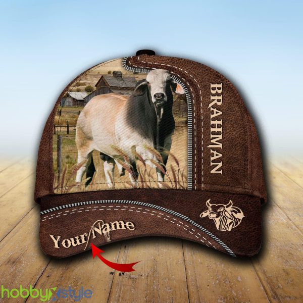 Brahman Custom Name Leather Cap Hat Model For Men And Women Gift - Unijames Brahman Customized Name Leather Pattern Cap_1