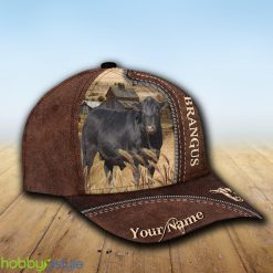Brangus Custom Name Leather Cap Hat Model For Men And Women Gift - Unijames Brangus Customized Name Leather Pattern Cap_2