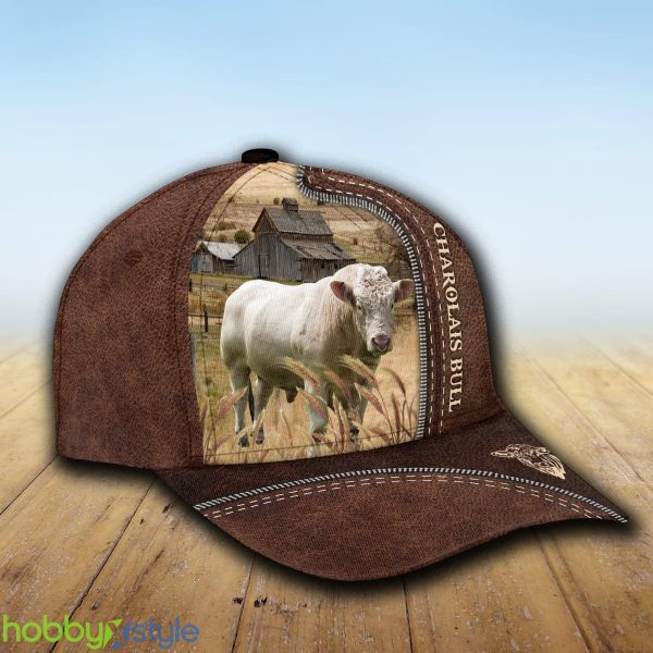 Charolais Bull Custom Name Leather Cap Hat Model For Men And Women Gift - Unijames Charolais Bull Customized Name Leather Pattern Cap_2