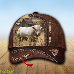 Charolais Bull Custom Name Leather Cap Hat Model For Men And Women Gift - Unijames Charolais Bull Customized Name Leather Pattern Cap_1
