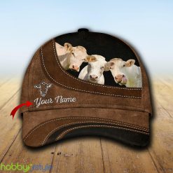 Charolais No Horn Happiness Custom Name Cap Hat Model For Men And Women Gift - Unijames Charolais No Horn Happiness Customized Name Cap_1