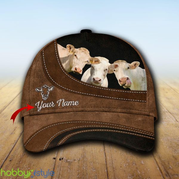 Charolais No Horn Happiness Custom Name Cap Hat Model For Men And Women Gift - Unijames Charolais No Horn Happiness Customized Name Cap_1
