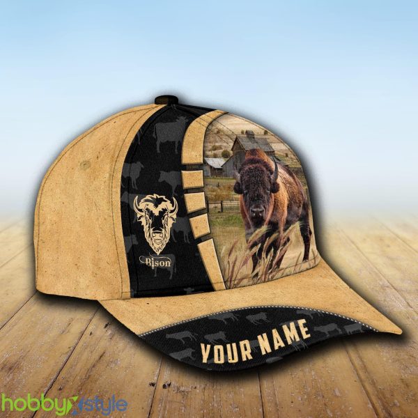 Custom Name Bison Cattle Farmhouse Field Cap Hat Model For Men And Women Gift - Unijames Custom Name Bison Cattle Farmhouse Field Cap TT18_2