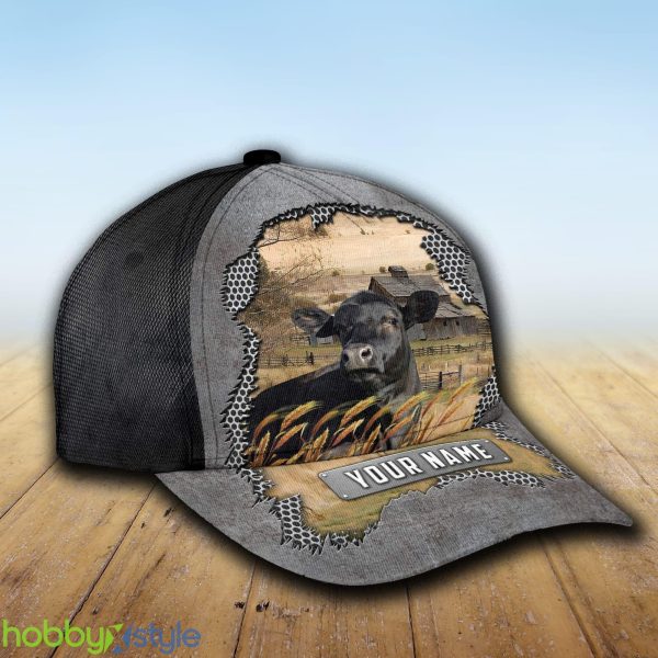 Custom Name Black Angus Metal Cap Hat Model For Men And Women Gift - Unijames Custom Name Black Angus Metal Pattern Cap_2